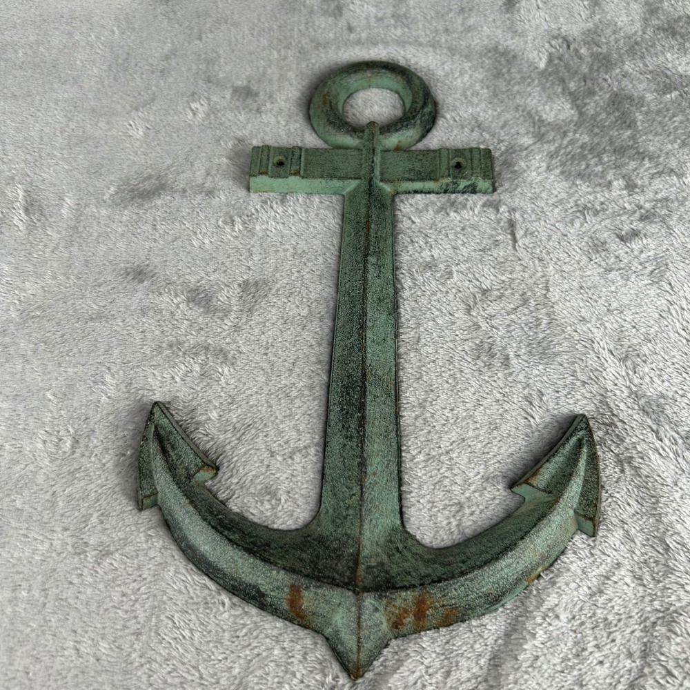 Cast Iron Metal Anchor Wall Decor Faux Verdigris Green Nautical Coastal 7.5 In